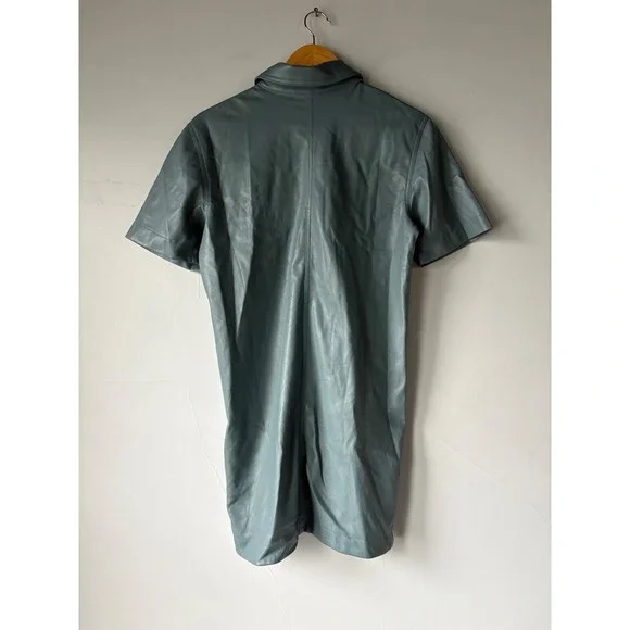 7 For All Mankind Faux Leather Short Sleeve Shirt Dress Blue XS - Picture 4 of 5